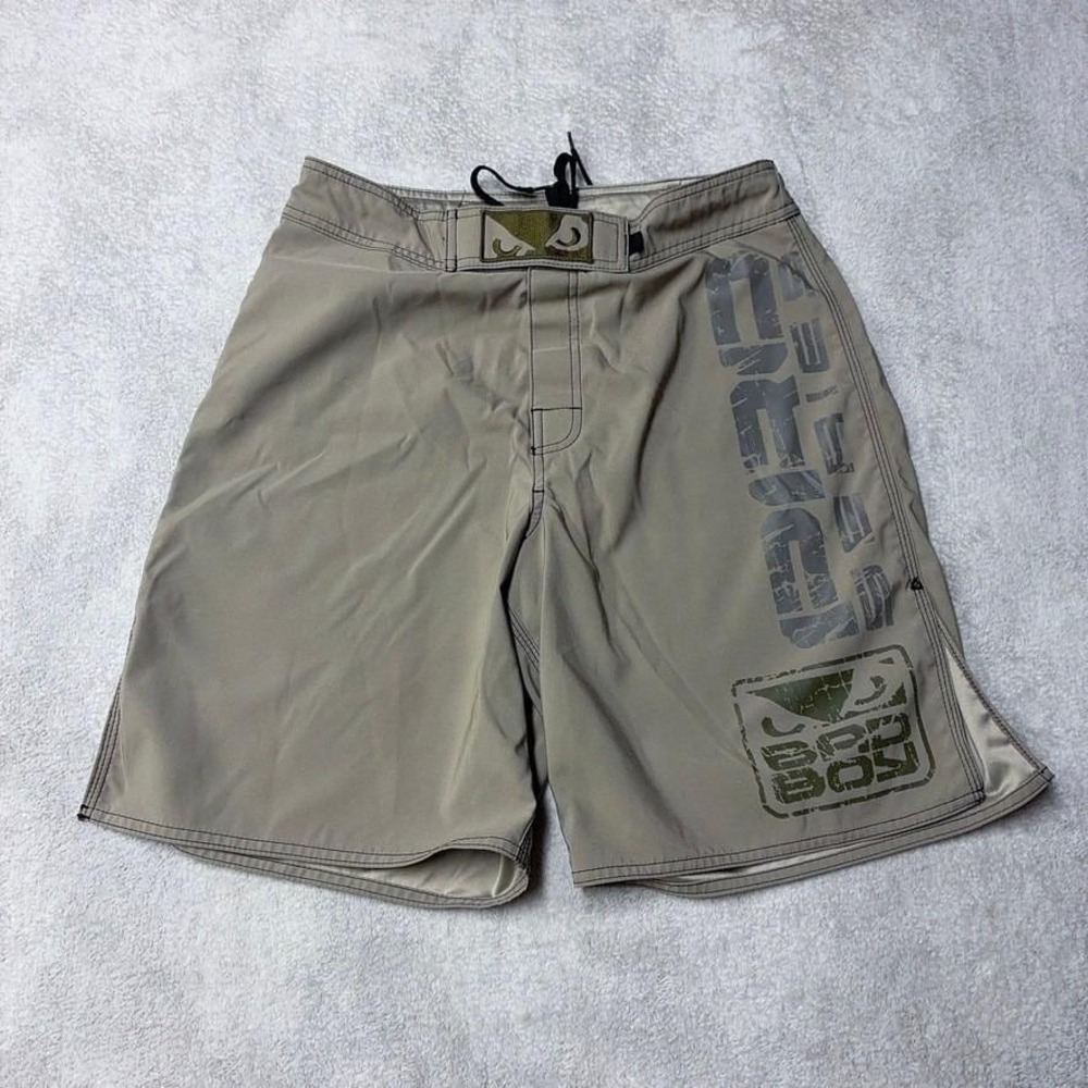 Vintage Lifes A Beach Surfgear Bad Boy Pro Series Board Shorts Logo Beige Men 30